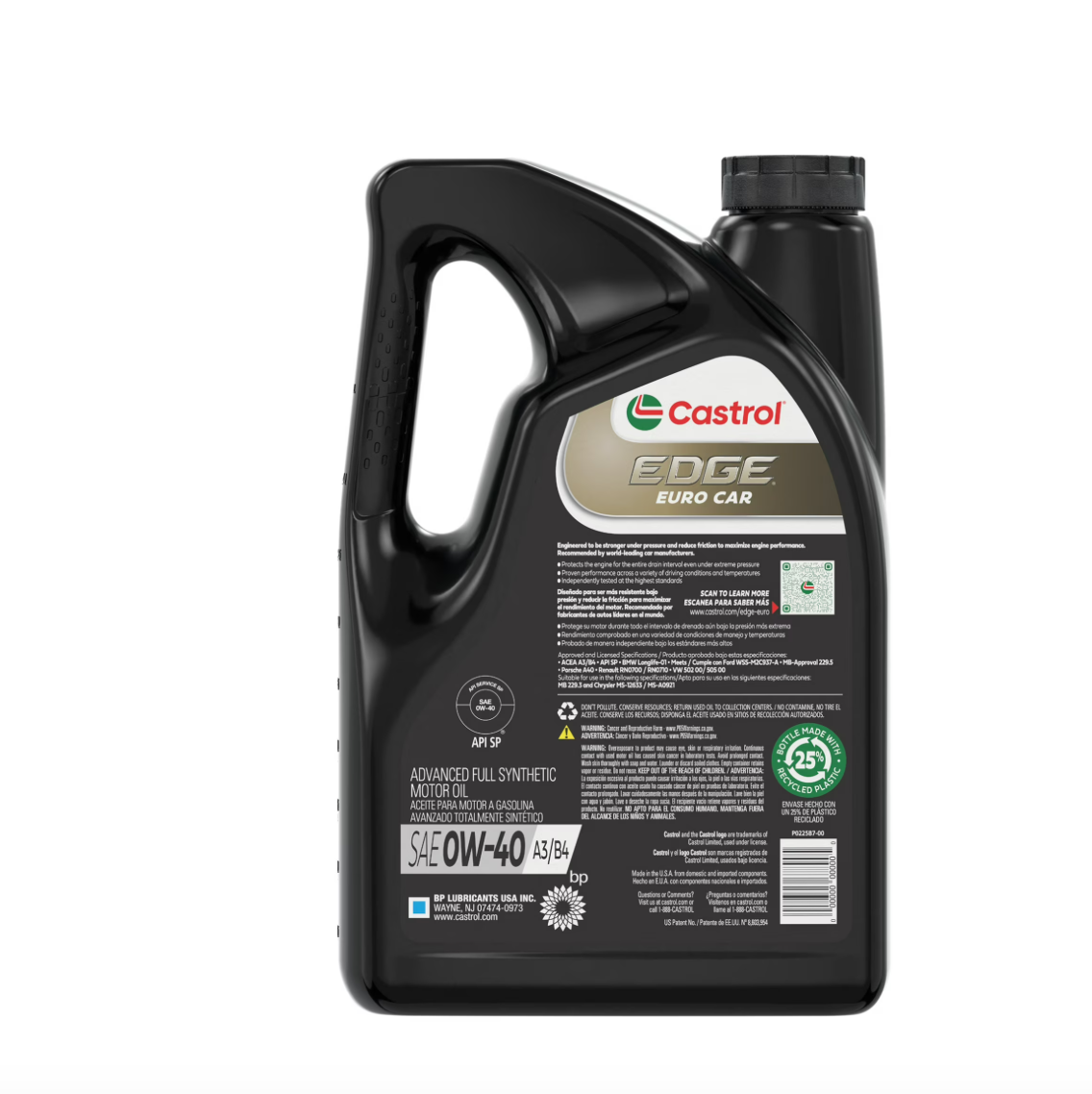 Castrol EDGE 0W-40 A3/B4 Advanced Full Synthetic Motor Oil, 5 Quarts
