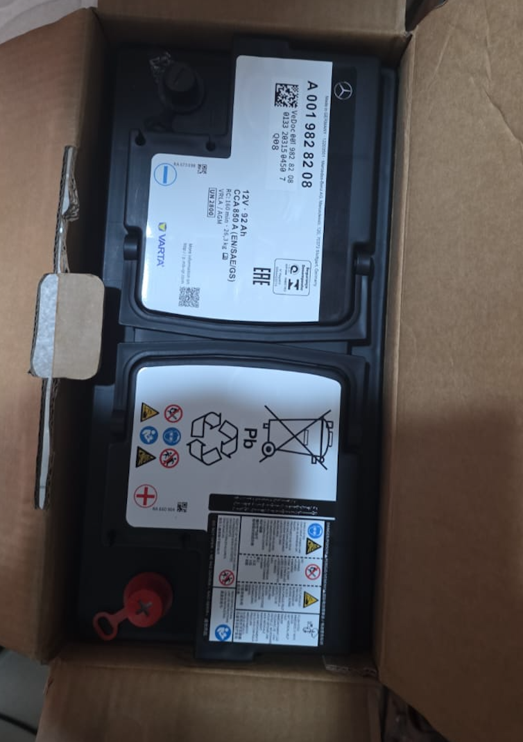 Mercedes Benz OEM Varta 12V 92AH AGM Battery A0019828208