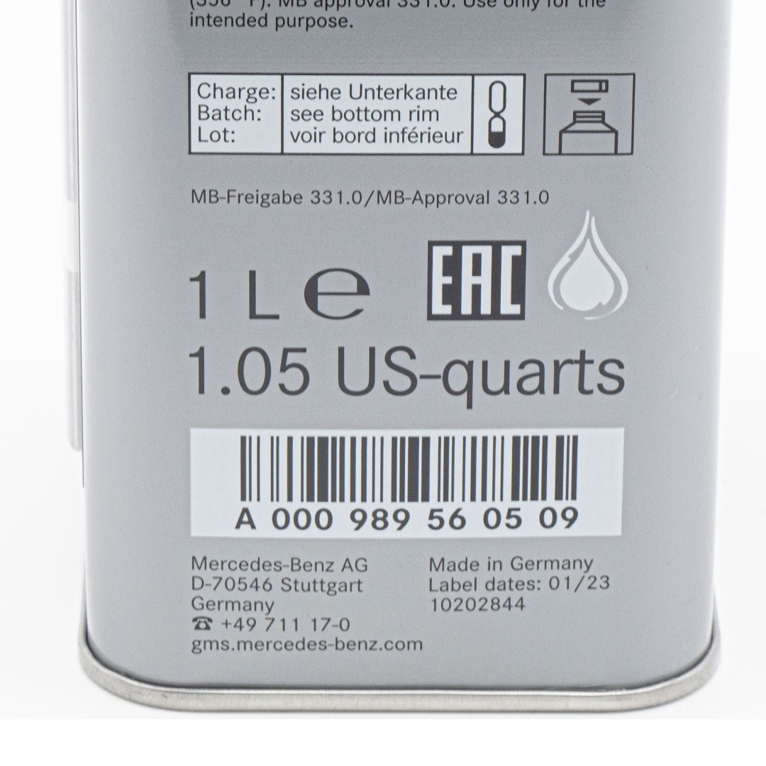 Mercedes Benz Genuine Brake Fluid DOT4 Plus MB 331.0 1Litre A000989560509
