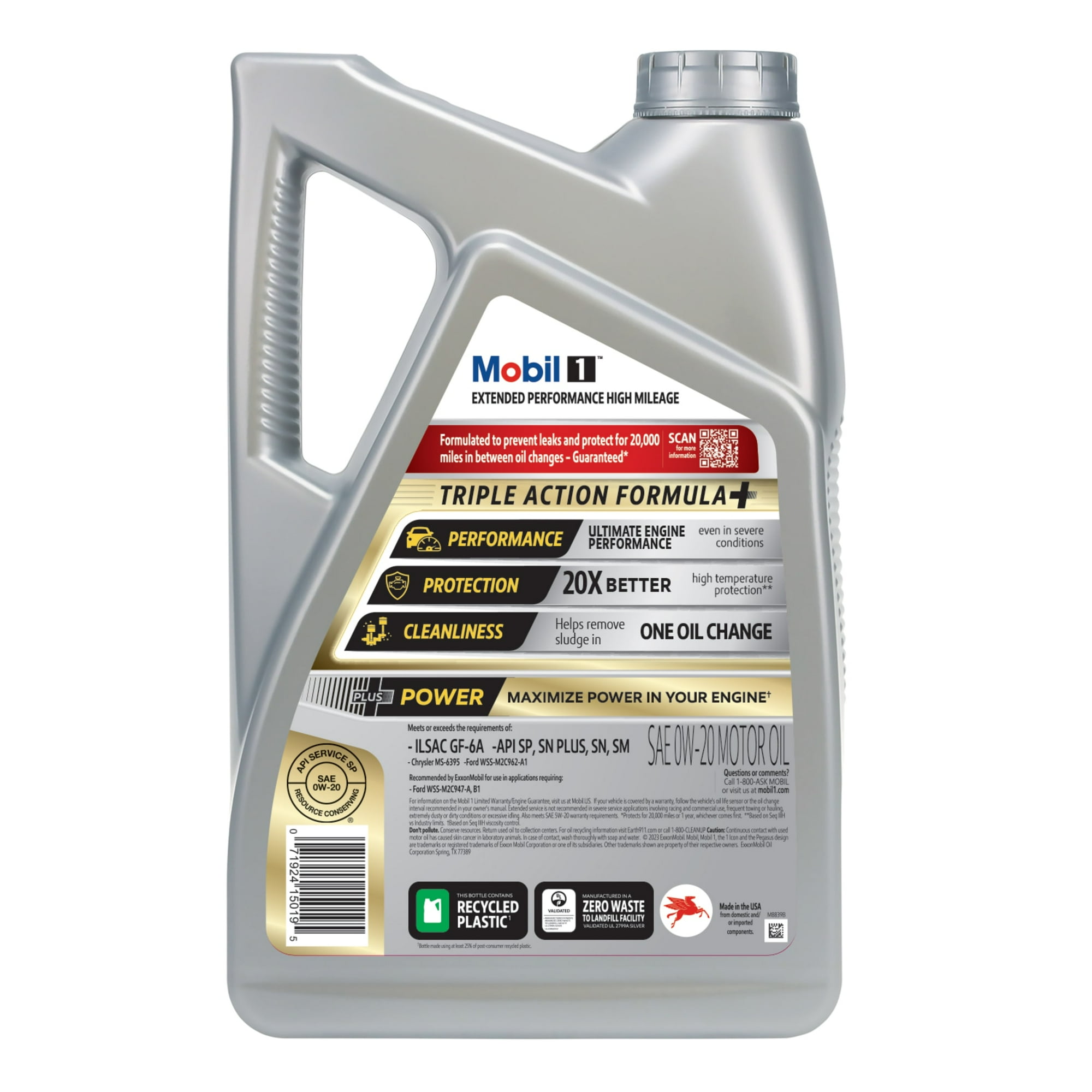Mobil 1 0W-20 Extended Performance High Mileage Full Synthetic Motor Oil, 5 Quarts