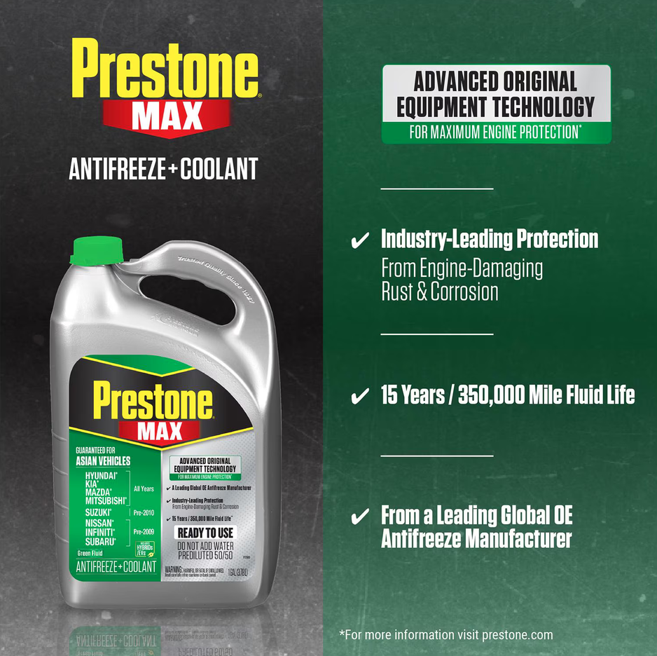 Prestone AF6610 MAX Asian Vehicles Green Antifreeze and Coolant - 4 liters