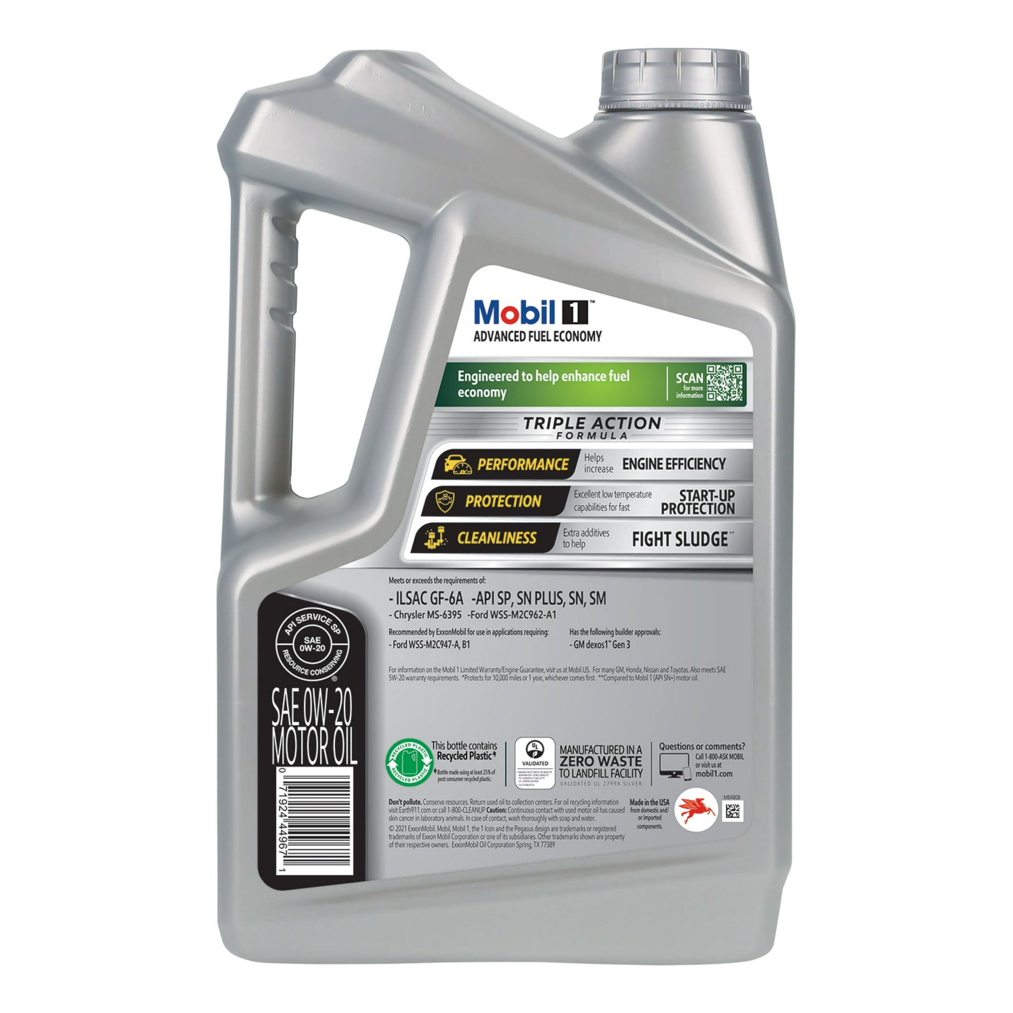 Mobil 1 0W-20 Advanced Fuel Economy Full Synthetic Motor Oil 5Quarts/4.73Liters