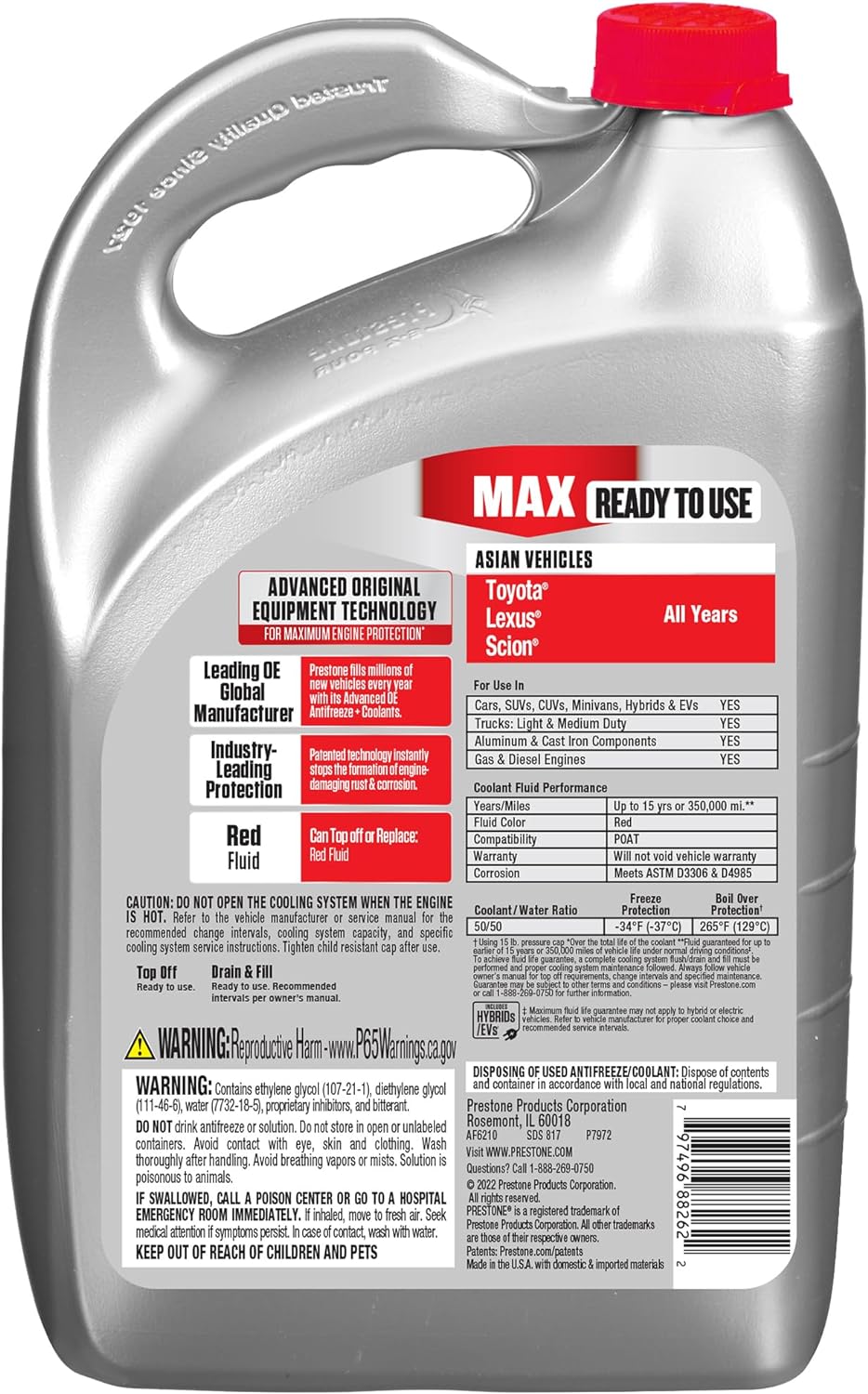 Prestone AF6210 MAX Asian Vehicles (Red) Antifreeze and Coolant - 4 Liters