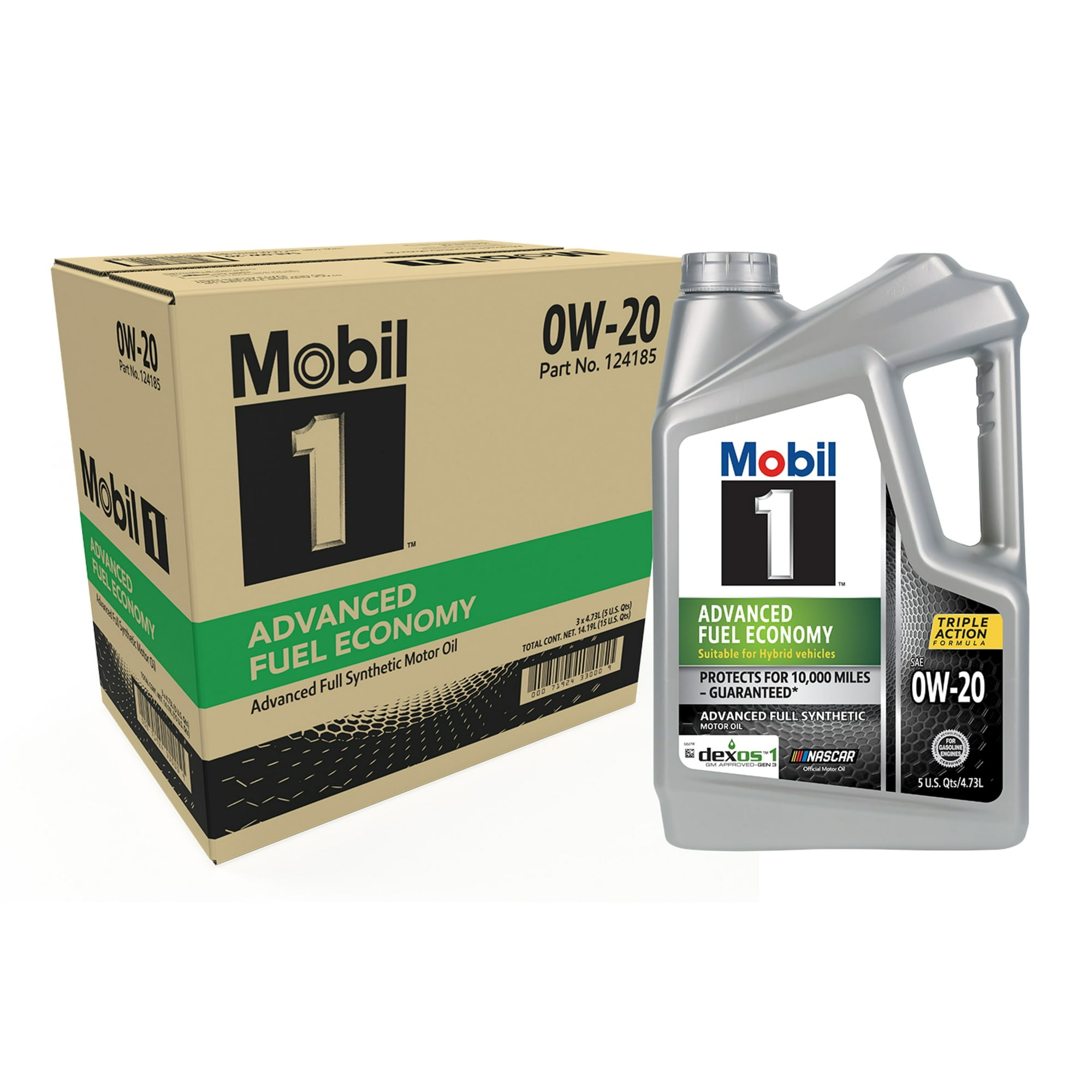 Mobil 1 0W-20 Advanced Fuel Economy Full Synthetic Motor Oil, 5 Quarts (Pack of 3)