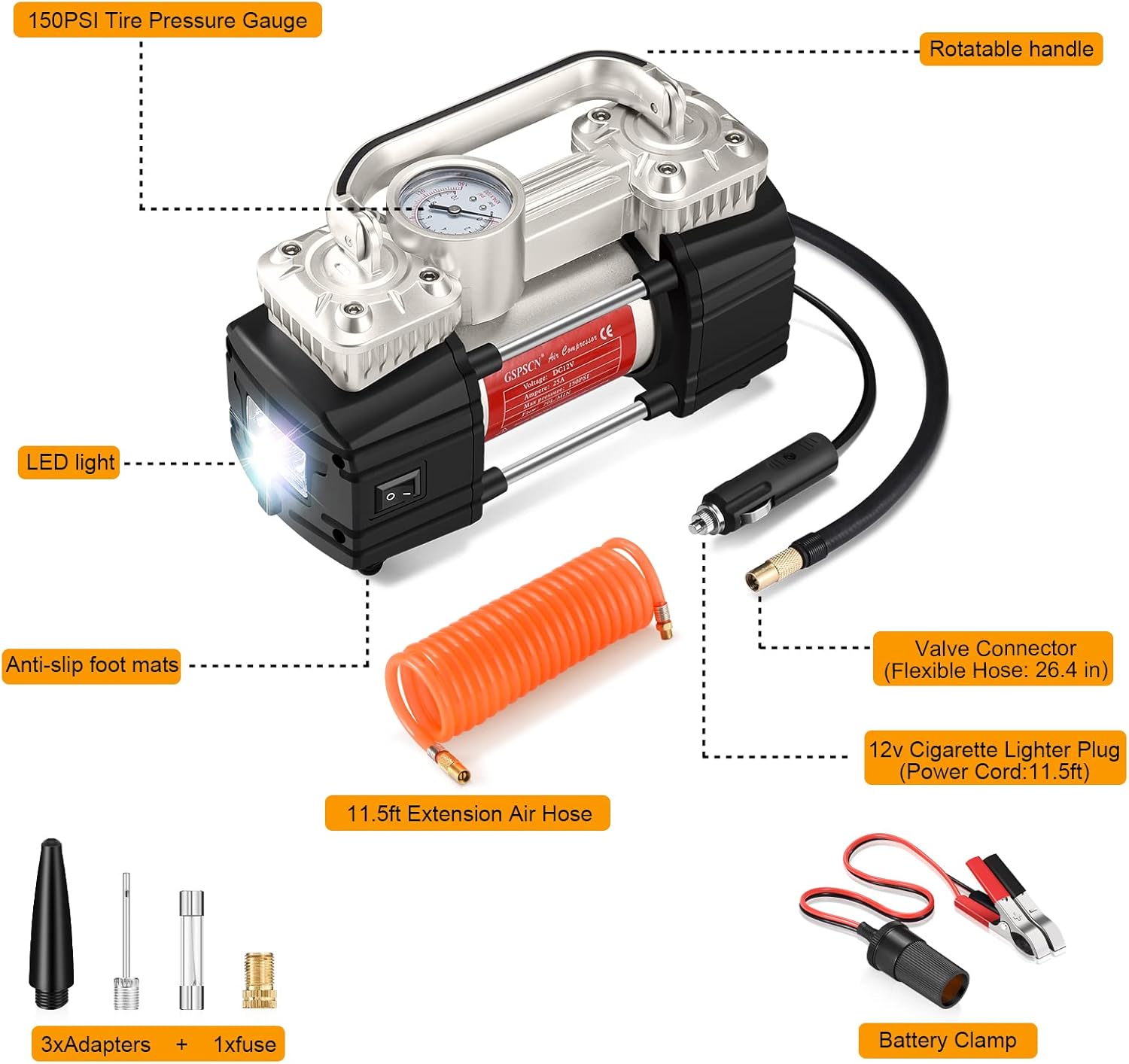 Dual Cylinder Tyre Pump/Compressor 150PSI