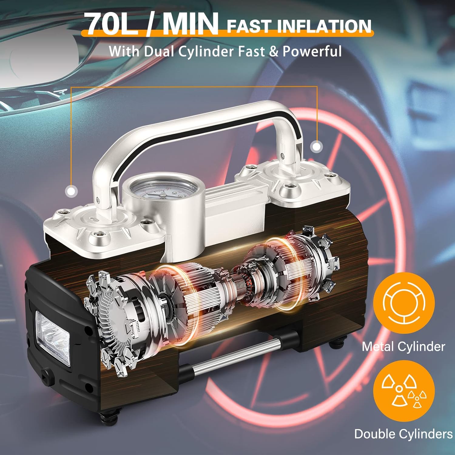 Dual Cylinder Tyre Pump/Compressor 150PSI
