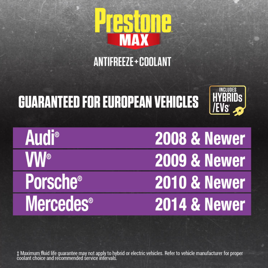 Prestone AF6510 MAX European Vehicles (Purple) Antifreeze and Coolant - 4 Liters