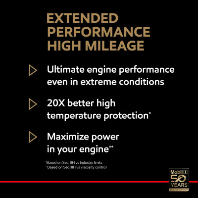 Mobil 1 0W-20 Extended Performance High Mileage Full Synthetic Motor Oil, 5 Quarts (Pack of 3)