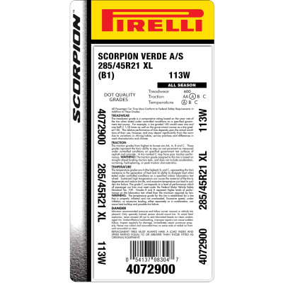 Pirelli 285/45/R21 XL Run-on Flat Tyre