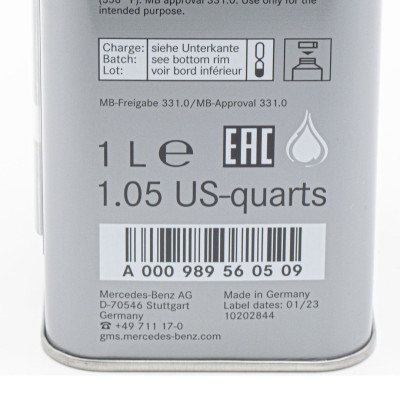 Mercedes Benz Genuine Brake Fluid DOT4 Plus MB 331.0 1Litre A000989560509