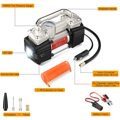 Dual Cylinder Tyre Pump/Compressor 150PSI